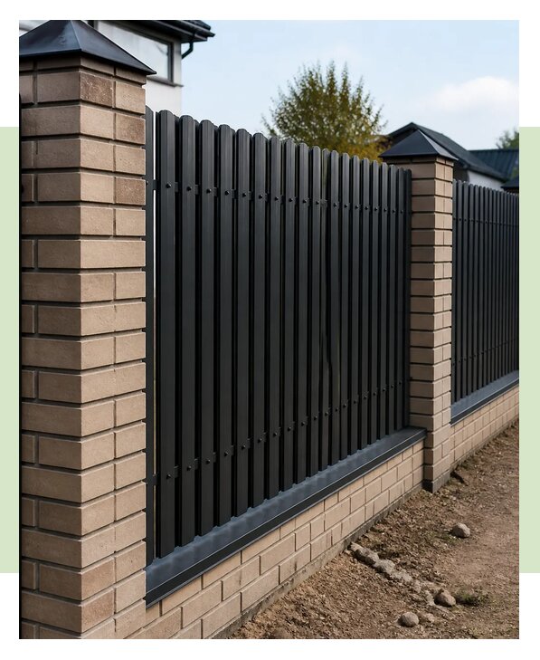 Забор из евроштакетника с кирпичом в Рассказове по цене от 8683 р. | ЗаборЭксеперт-Рсз