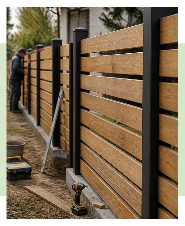 Монтаж горизонтального деревянного забора из дерева в Рассказове